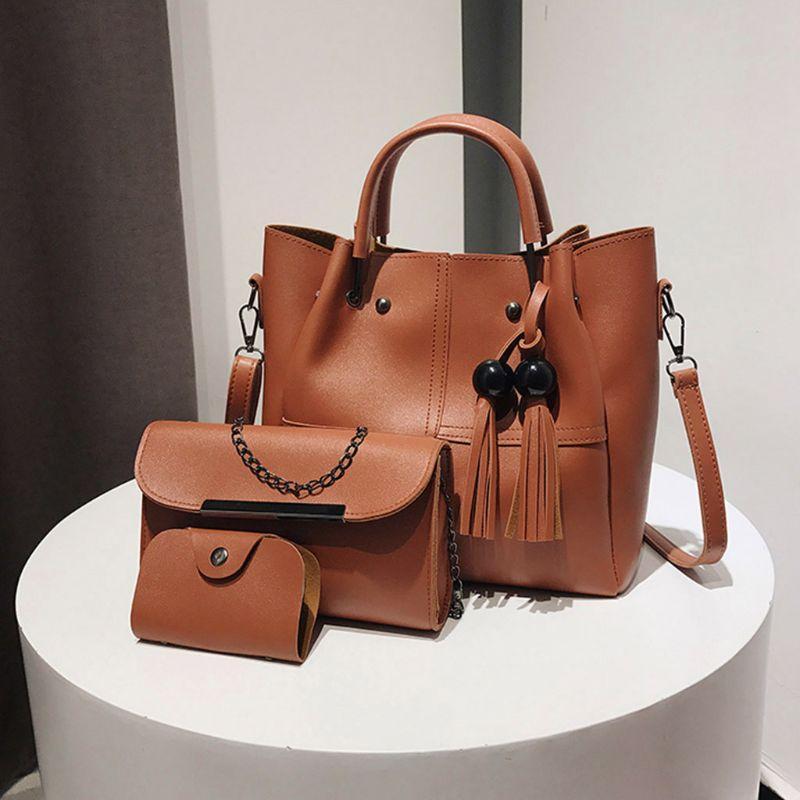 Women’s PU Leather Plain Handbag Set | Elegant Brown Daily Bag