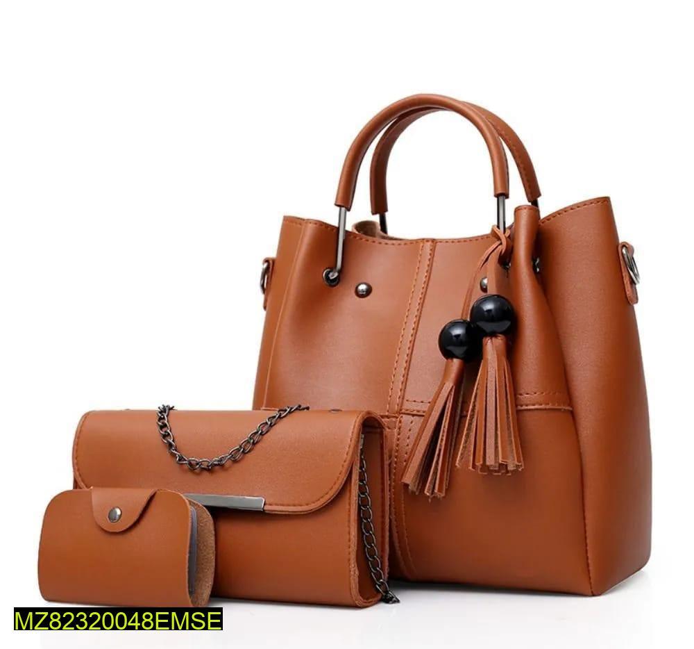 Women’s PU Leather Plain Handbag Set | Elegant Brown Daily Bag